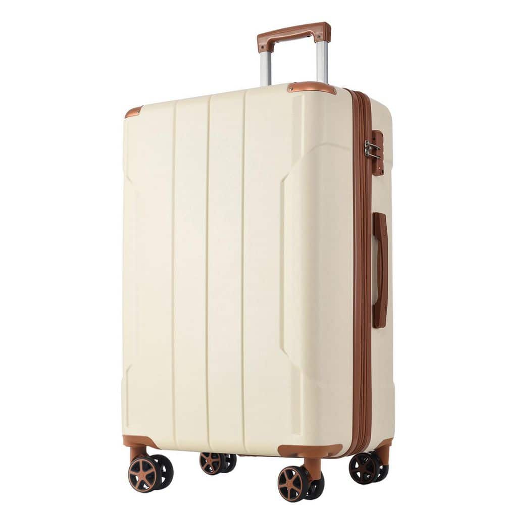 21.5 in. White & Brown Lightweight ABS Hardshell Spinner Suitcase Travel Carry-On Luggage with TSA Lock