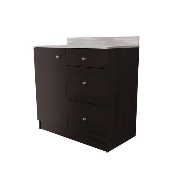 Inval 36.02 in. W x 19.69 in. D x 37.80 in. H Natural Stone/Espresso Ready to Assemble Wood Breakroom Base Kitchen Cabinet