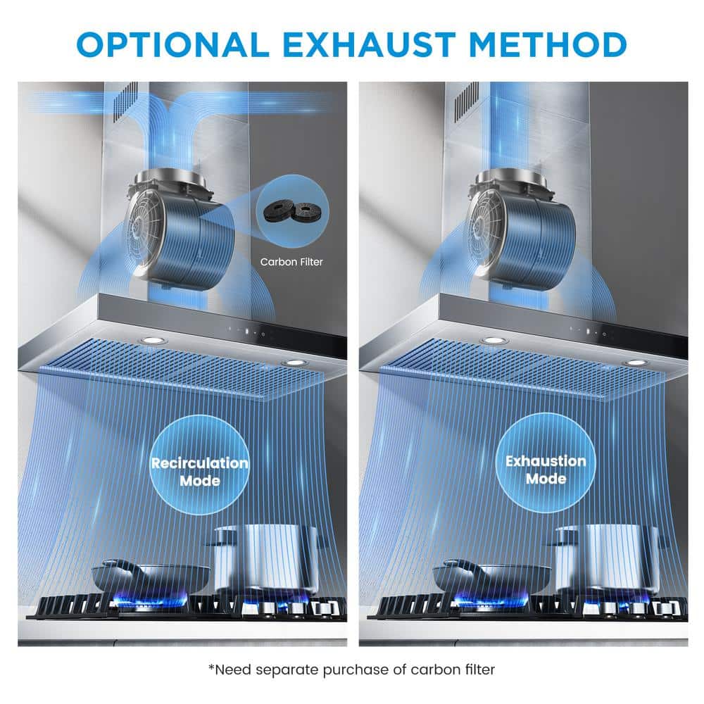 30-Inch Stainless Steel Convertible Wall-Mounted Range Hood with Charcoal Filter