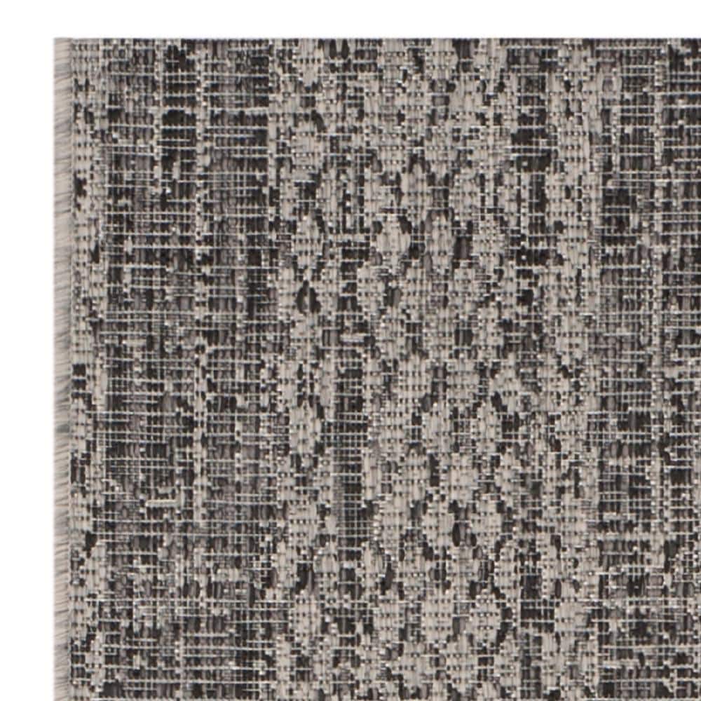 Light Grey and Black Synthetic Indoor/Outdoor Runner Rug