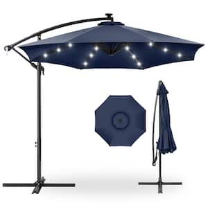 10 ft. Cantilever Solar LED Offset Patio Umbrella with Adjustable Tilt in Navy Blue