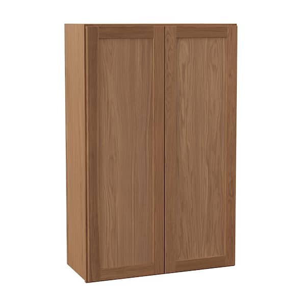Hampton Bay Sinclair 27 in. W x 12 in. D x 42 in. H Assembled Wall Cabinet in Shaker Saddle Oak