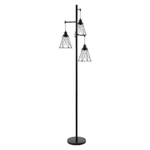 70 in. Black 3-Light Tree Floor Lamp with Dimmer Switch