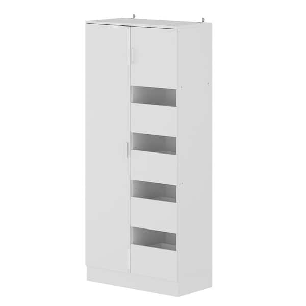 FUFU&GAGA White Wooden 31.5 in. W Armoire, Tall Dresser, Chest of Drawers, Bedroom Storage Cabinet with 7-Shelves and 4-Drawers