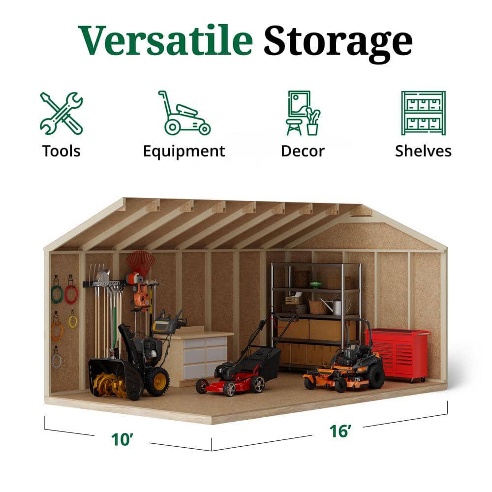 10' x 16' Gray Wood Workshop Shed Kit with Windows