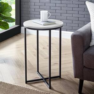 White Coffee Tromso Contemporary Metal Wire Round Wood Top Basket Side Table 