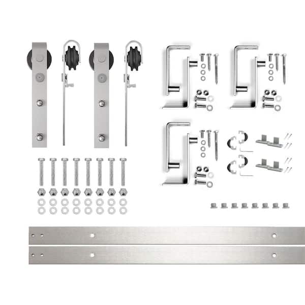 HOMACER 4.5 ft./54 in. Brushed Nickel Double Track Bypass U-Shape Sliding Barn Door Hardware Kit - Classic Design Roller
