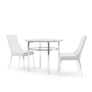 Bowie 3-Piece Round Faux Marble Top White Dining Set