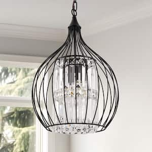 3-Light Black Single Globe Pendant Light with Crystal Shade, Metal Fixture Chandelier for Kitchens, Living rooms