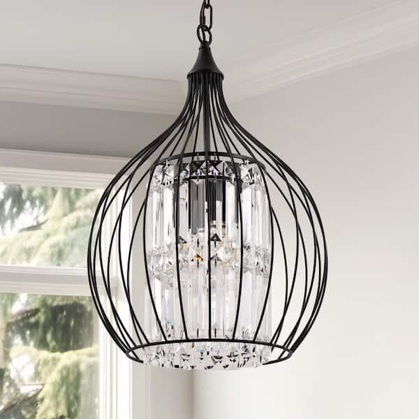 3-Light Black Single Globe Pendant Light with Crystal Shade, Metal Fixture Chandelier for Kitchens, Living rooms