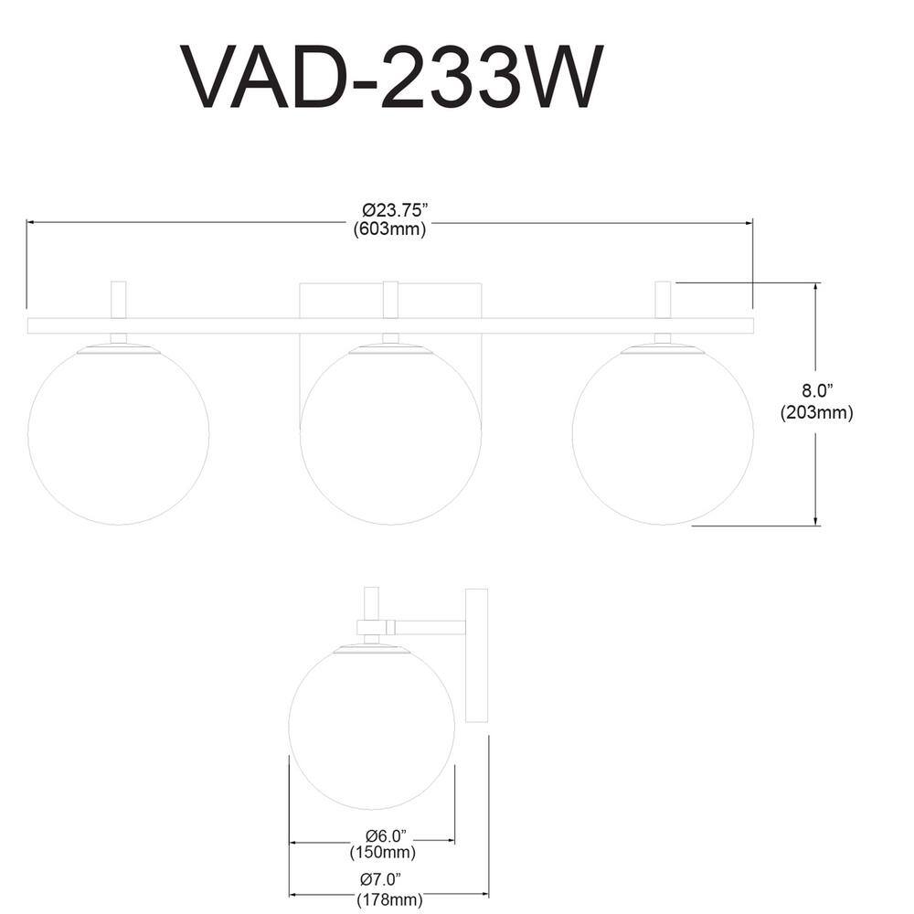 Vivaldi Matte Black and Aged Brass 3-Light Transitional Vanity