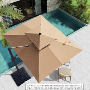 11 ft. x 9 ft. Outdoor Hanging Double Top Rectangular Cantilever Umbrella in Tan