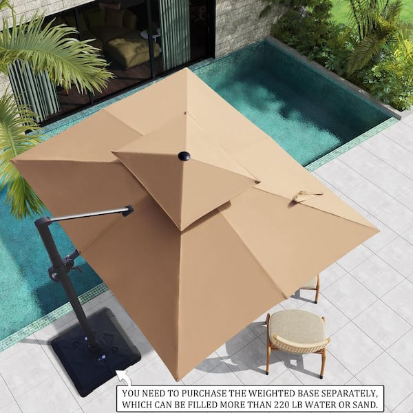 Crestlive Products 11 ft. x 9 ft. Outdoor Hanging Double Top Rectangular Cantilever Umbrella in Tan