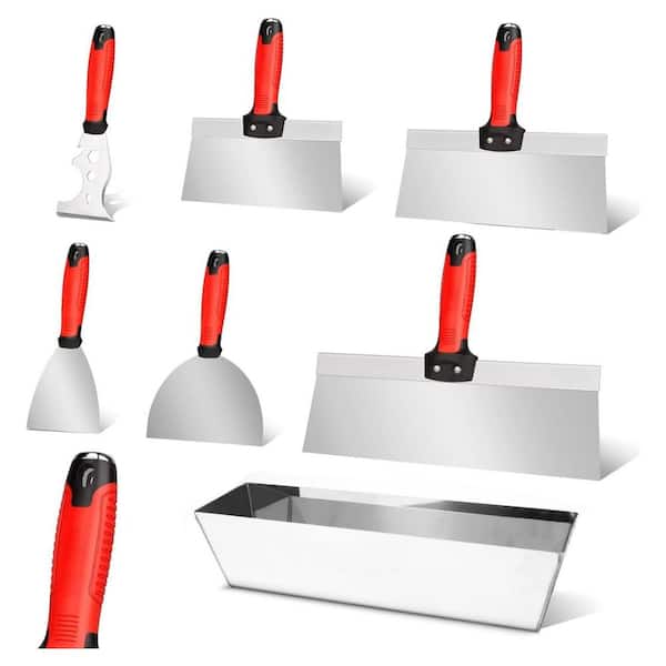 12 in. 7-Piece Stainless Steel Drywall Tool Kit Multi-Size Joint Taping Knives Putty Knife Mud Pan & Comfortable Handle