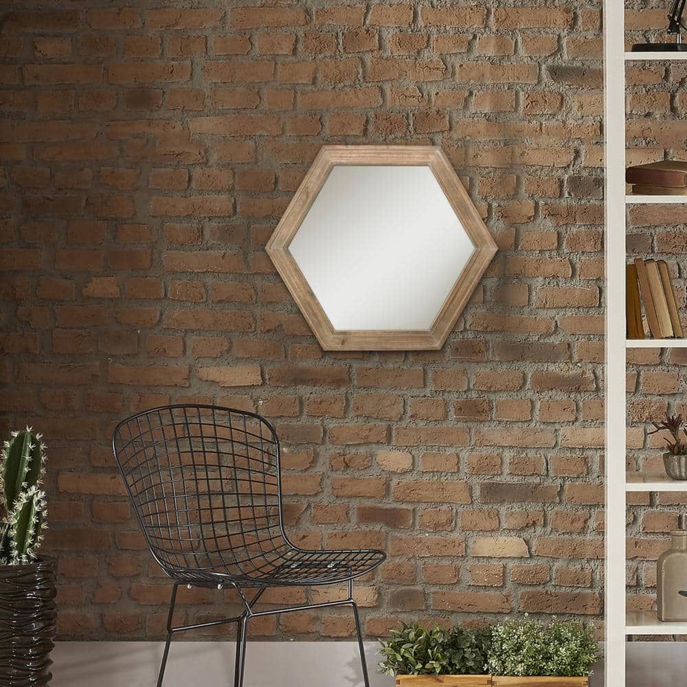 Rustic Hexagon 24" Natural Wood Frame Wall Mirror