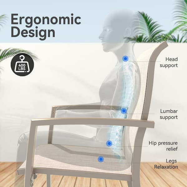 Cream Metal Stackable Outdoor Lounge Chair, Dining Chairs Set of 2
