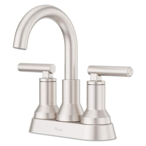 Pfister Capistrano 4 in. Centerset Double Handle High Arc Bathroom Faucet Drain Kit Included in Spot Defense Brushed Nickel