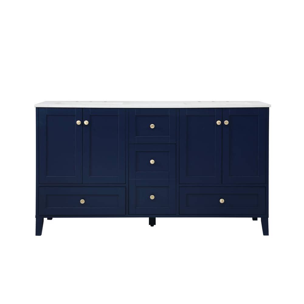 Simply Living 60 in. Double Bathroom Vanity in Blue with Engineered Marble 
