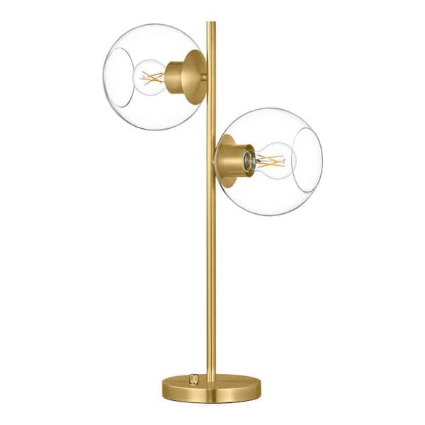 Hampton Bay Vista Heights 24.5 in. 2 Light Aged brass Indoor Table Lamp With Clear Glass Shade