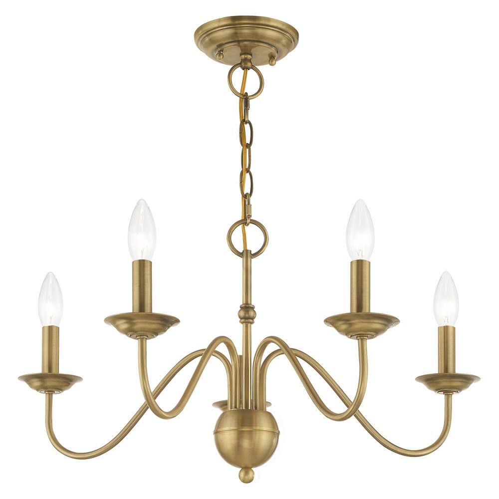 Elegant Antique Brass 5-Light Taper Candle Chandelier