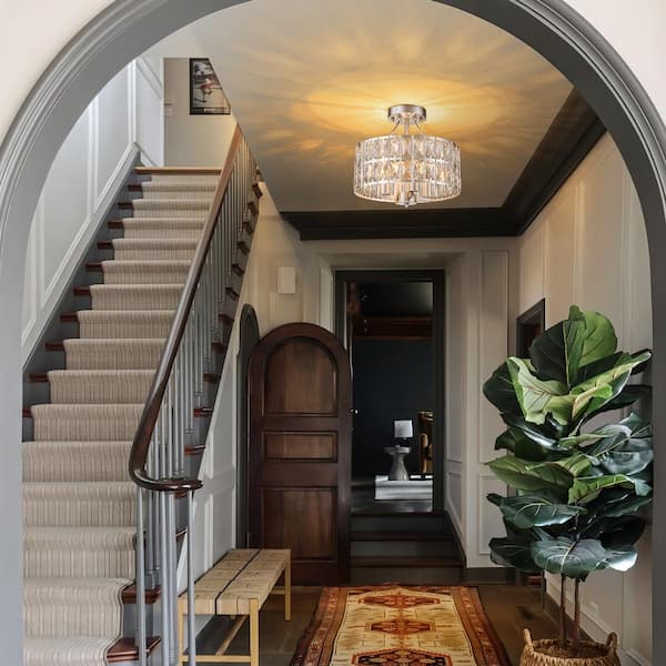 Madeline 12.59 in. 4-Light Round Chrome Drum Semi Flush Mount Ceiling Light with Clear Crystal Glass Drum Shade