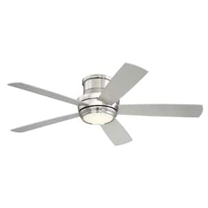 Tempo Hugger 52 in. Indoor Flushmount Brushed Polished Nickel Ceiling Fan w/LED Light and Remote/Wall Control (Included)