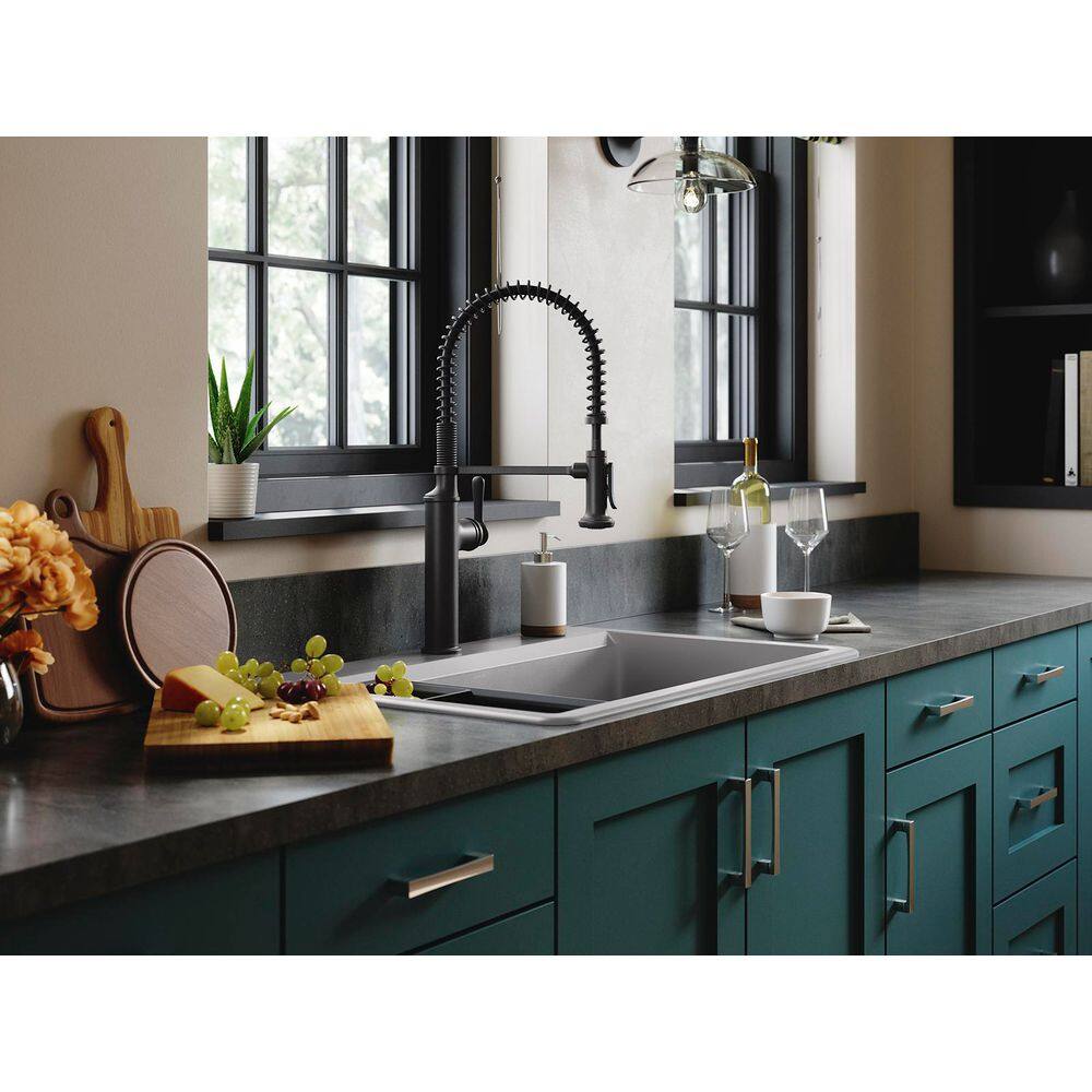 Matte Black Industrial Pull Down Kitchen Faucet with Soap Dispenser