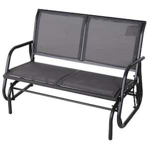 2-Person Grey Metal Outdoor Glider with Grey Sling Fabric and Curved Arms