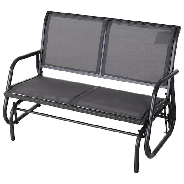 Outsunny 2-Person Grey Metal Outdoor Glider with Grey Sling Fabric and Curved Arms