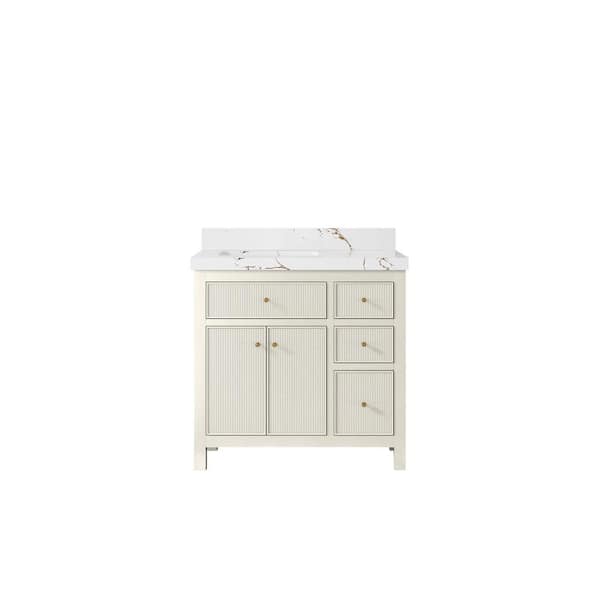 Willow Collections Sonoma 36 in. Left Sink Freestanding Alabaster Bath Vanity with Viola Brown Qt. Top Unassembled