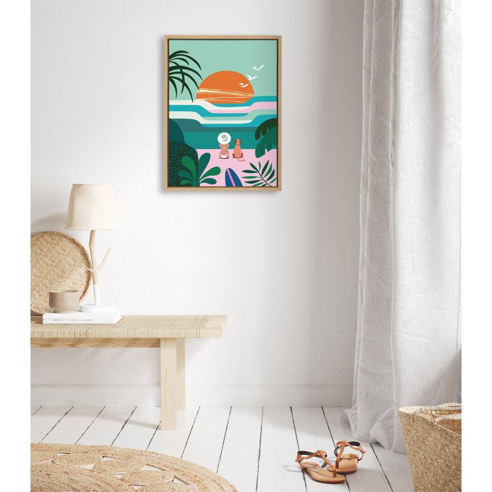 Colorful Coastal Sunset with Dog Canvas Print