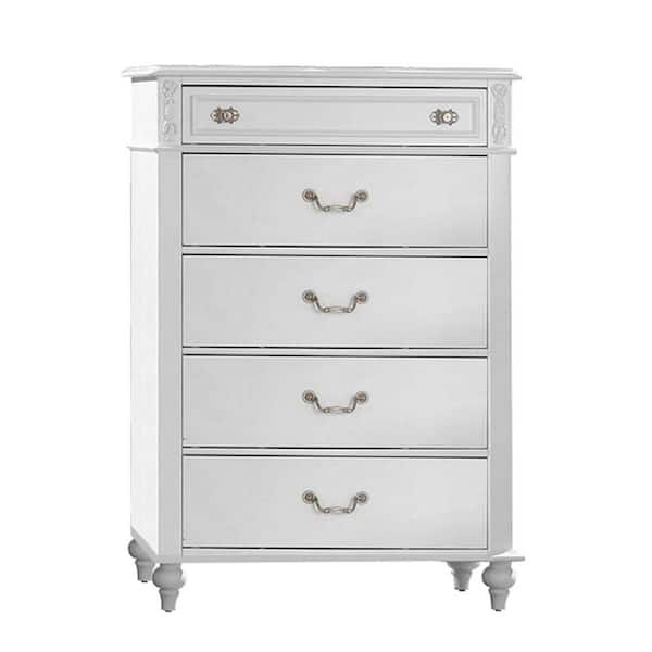 Benjara 17 In. White 5-Drawer Wooden Chest Of Drawers BM252403 - The ...