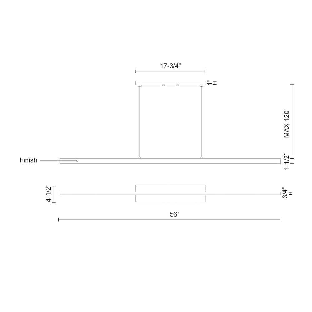Vega Slim 56" LED Linear Pendant in White and Brushed Nickel