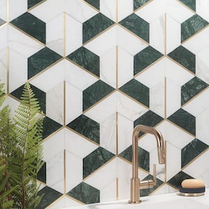 Timbira Verde 11.81 in. x 10.23 in. Polished Marble and Brass Wall Mosaic Tile (0.83 sq. ft./Each)