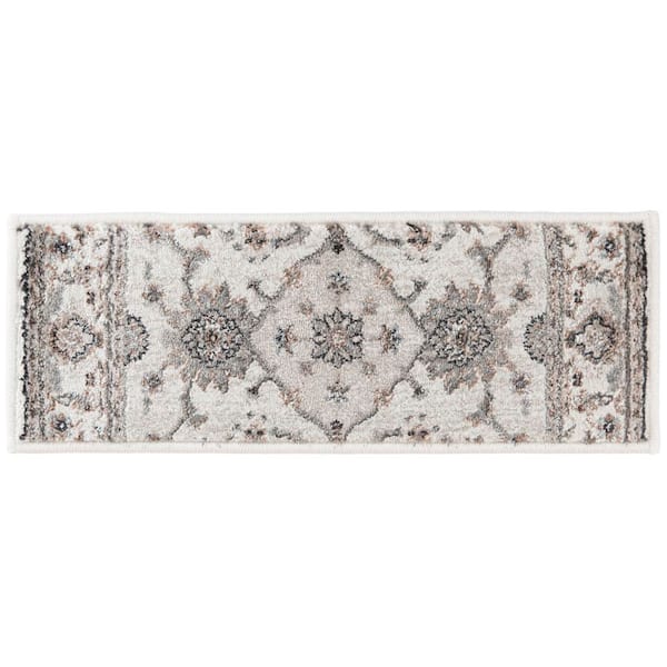 Stratford Karley Whitecap/Greige 9 in. x 26 in. Woven Polypropylene Stair Tread Cover (Set of 1)