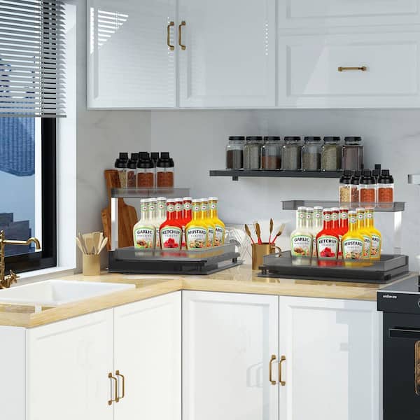 2-Tier L-Shaped Pull-Out Under Sink Organizer-Sliding Drawer Storage