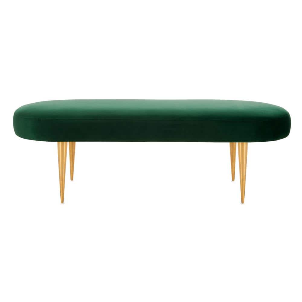 Emerald Velvet Transitional Storage Bench with Retro Gold Legs