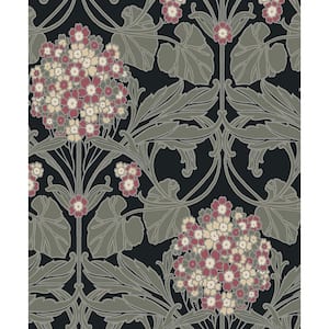 Ebony and Rose Floral Hydrangea Unpasted Nonwoven Paper Wallpaper Roll 57.5 sq. ft.