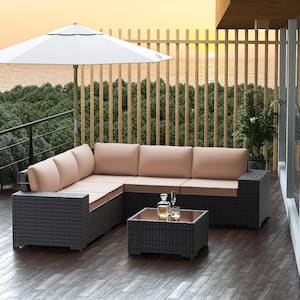 6-Piece Wicker Outdoor Sectional Set with Sand Cushion