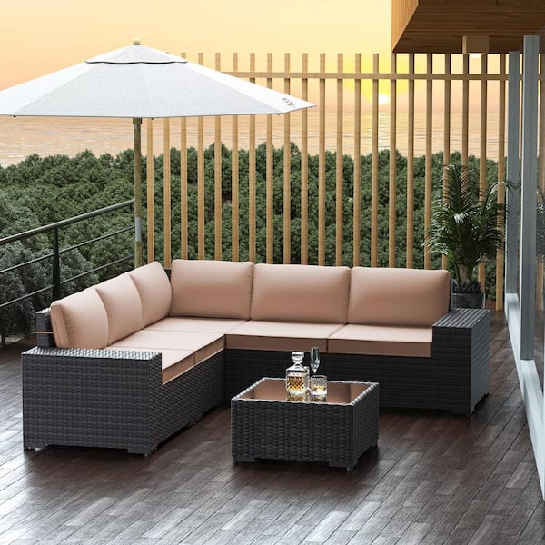 Halmuz 6-Piece Wicker Outdoor Sectional Set with Sand Cushion