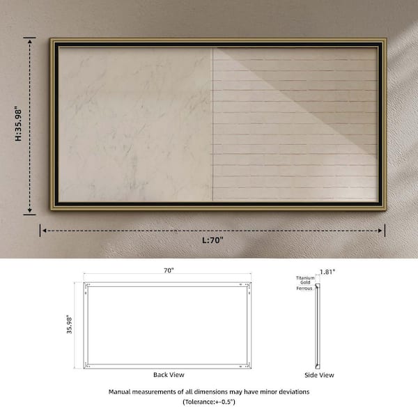 FUNKOL 70 in. L x 36 in. H Rectangular Black with Gold Framed Anti-Fog No LED Lights Modern Style Bathroom Glass Mirror