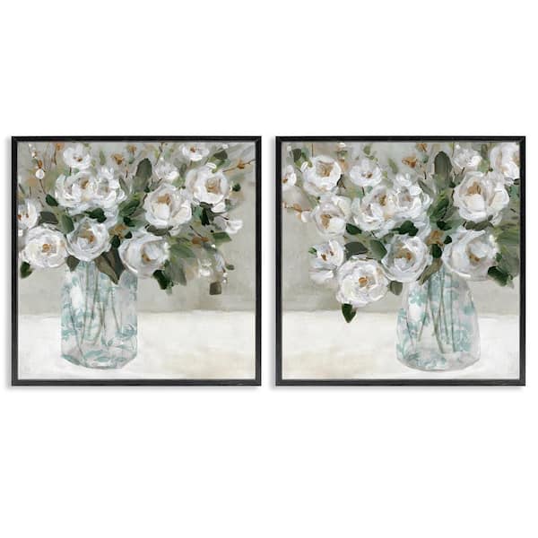Stupell Industries Blooming White Rose Bouquets by Carol Robinson 2-Pieces Black Framed Nature Giclee Art Print 17 in. x 17 in.