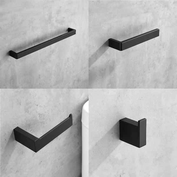 Stainless Steel 5-Piece Bath Hardware Set with 24 in. Towel Bar Toilet Paper Holder and Towel Hook in Matte Black