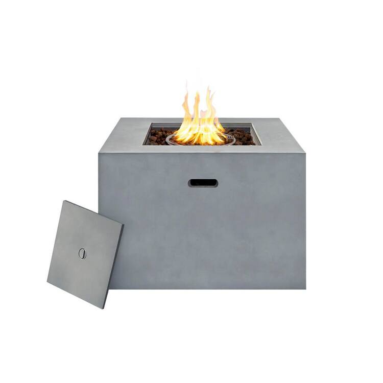 Kinger Home 32" 50000 BTU Alloy Steel Square Propane Outdoor Fire Pit Table In Grey