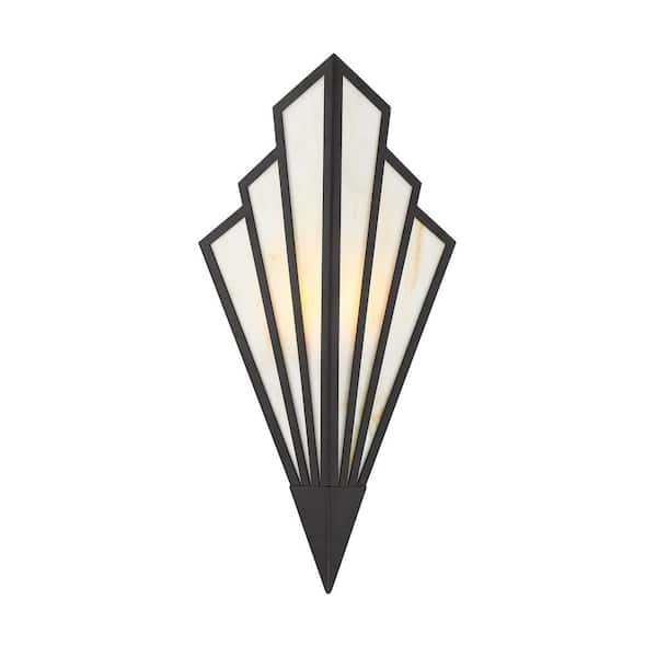 Rivage 8.75 in. W x 18 in. H 1-Light Matte Black Dimmable Integrated LED Wall Sconce with Tiffany Glass Shade