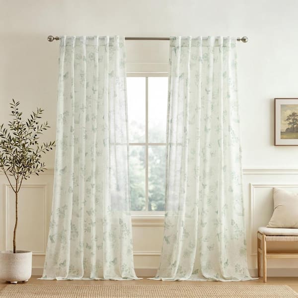 Butterfly Meadow Toile Printed Window Curtain, Sage - 52"W x 84"L