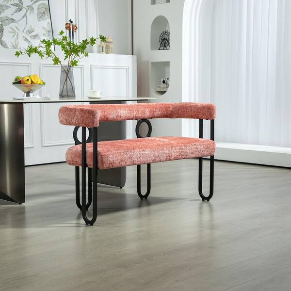 HOMEFUN 46 in. Modern Chenille 2-Seater Metal Frame Loveseat in Pink