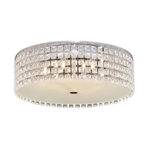 6-Light Steel and Chrome Ceiling Light with Glass Beads Shade and Frosted Glass Diffuser