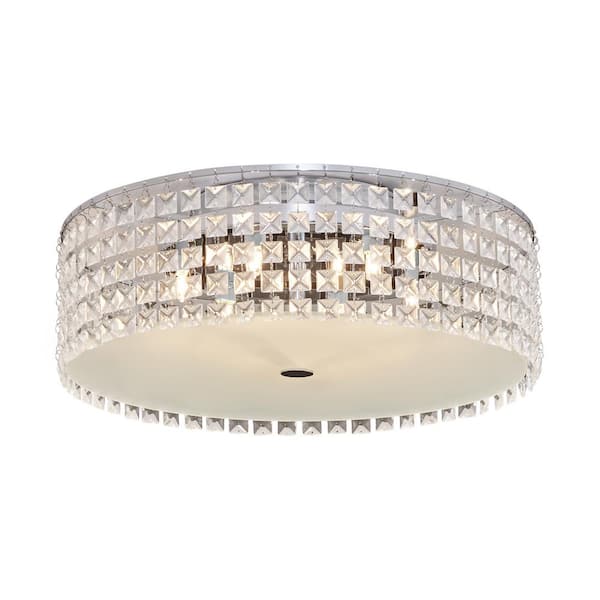 BAZZ 6-Light Steel and Chrome Ceiling Light with Glass Beads Shade and Frosted Glass Diffuser
