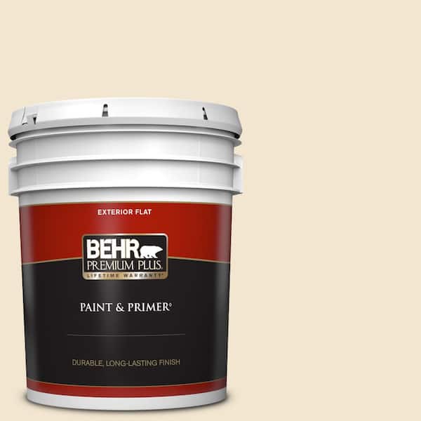 BEHR PREMIUM PLUS 5 gal. #S300-1 French Creme Flat Exterior Paint & Primer